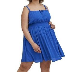 NEW! Torrid 5 XL Mini Gauze Smocked Waist Sleeveless Dress Blue Plus Size
